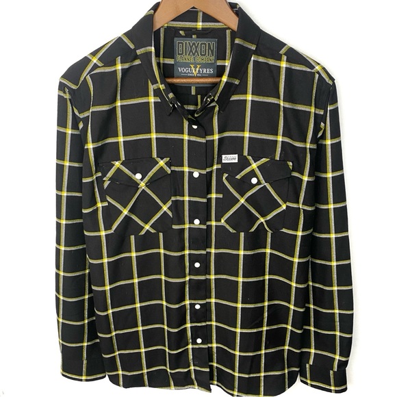 DIXXON Vogue Tyres Women’s Limited Edition Black & Yellow Plaid Flannel Shirt 2X - Picture 1 of 10